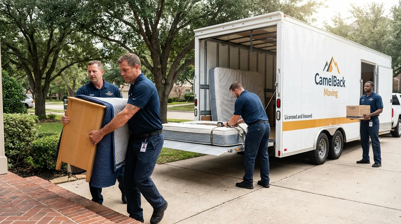 Crew loading residential truck for cross-state move from Plainfield, IL