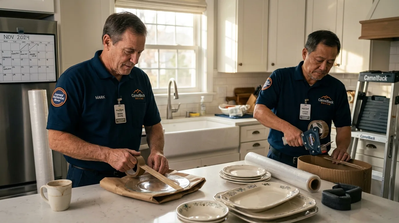 Professional crew packing kitchen dishware in Plainfield, IL